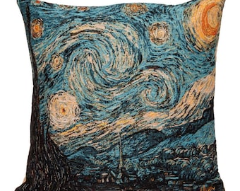 Van Gogh Starry Night Pillow Cover: Belgian Tapestry Cushion (18x18)