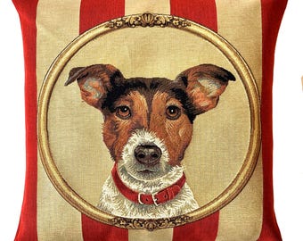 Jack Russell Tapestry Pillow Cover: Belgian Woven Cotton Cushion (18x18)