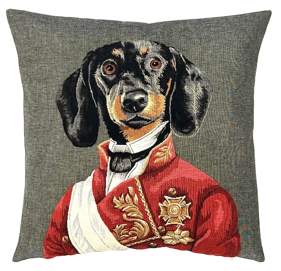 Dachshund Pillow Cover Dog Decor Dachshund Lover Gift Anthropomorphic Dog Cushion Cover Military Attire