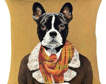 french bulldog pillow cover - boston terrier throw pillow - 18x18"