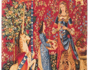 Unicorn and Lady Tapestry Wall Hanging: Medieval Belgian Art