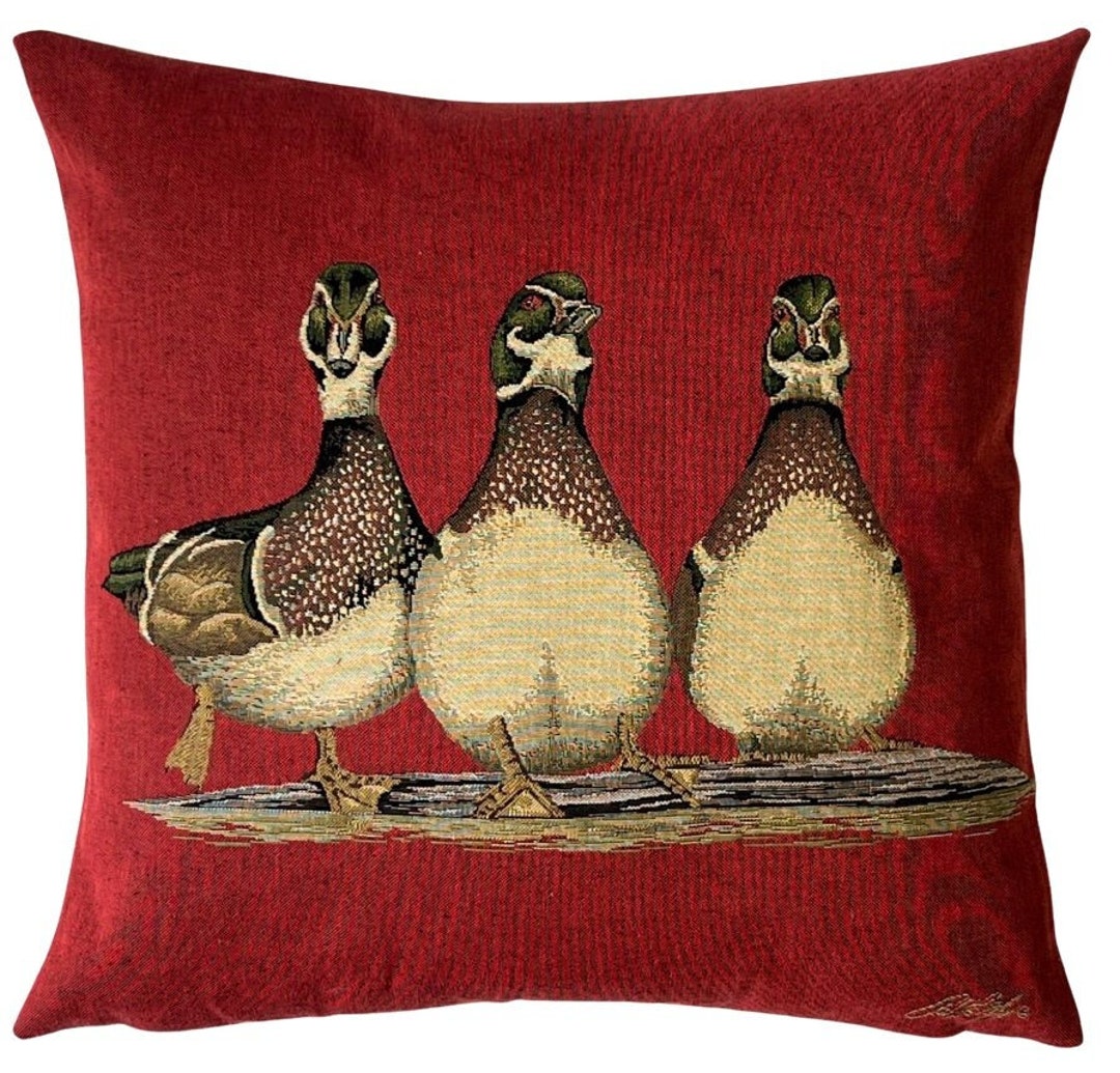 Ducks Pillow Cover Ducks Lover Gift Jacquard Woven Pillow Cover 18x18 Throw Pillow Red Cushion
