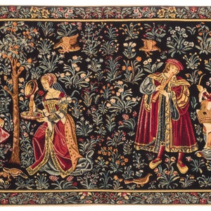 Medieval Tapestry Wall Hanging - Seignorial Scene - Millefleurs motif - Belgian Tapestry - Gobelin Wallhanging