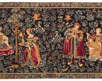 Medieval Tapestry Wall Hanging - Seignorial Scene - Millefleurs motif - Belgian Tapestry - Gobelin Wallhanging