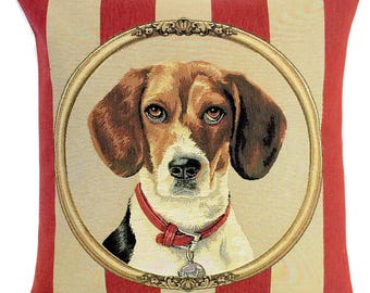Beagle Tapestry Pillow Cover: Woven Cotton Dog Portrait (18x18)