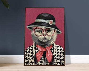 Framed Cat Print - Chanel Design - Giclee Print - Yapatkwa Art - Cat Art - Whimsical Cat Gift