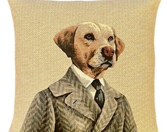 Yellow Labrador Pillow Cover - Tapestry Throw Pillow - Dog Art - 18x18 Decorative Pillow