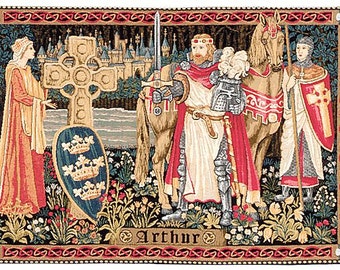 King Arthur Art - Medieval Tapestry - Medieval Wall Hanging Tapestry - King Arthur and Lady Guinevere - Medieval Art