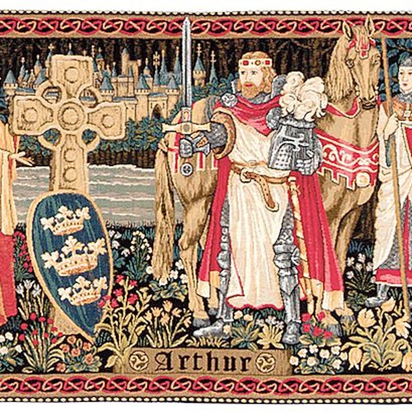 King Arthur Art - Medieval Tapestry - Medieval Wall Hanging Tapestry - King Arthur and Lady Guinevere - Medieval Art