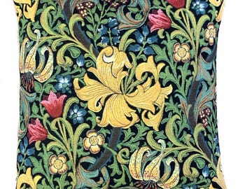 William Morris Golden Lily Pillow Cover: Jacquard Woven Cotton Throw Pillow