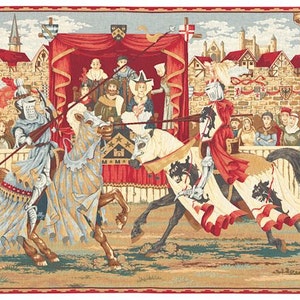 belgian gobelin wall tapestry hanging medieval jousting knights tournament jacquard woven