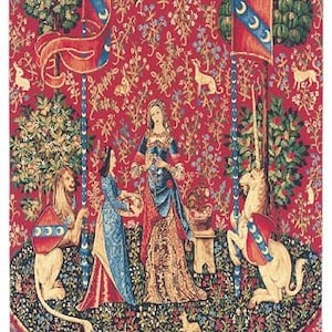 Wall Hanging Tapestry The Smell - Unicorn and the Lady Tapestry Wall Hanging - Mediaval Tapestry - Belgian Tapesty Wall Hanging