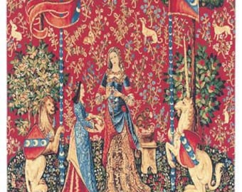 Wall Hanging Tapestry The Smell - Unicorn and the Lady Tapestry Wall Hanging - Mediaval Tapestry - Belgian Tapesty Wall Hanging