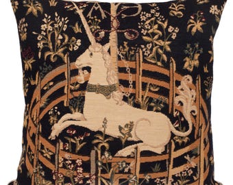 Unicorn Tapestry Pillow Cover: Medieval Unicorn in Captivity Design
