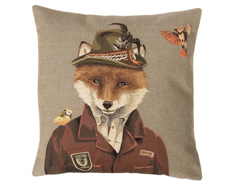 Fox Tapestry Pillow Cover: Dressed Animal Design, Forest Decor (18x18)