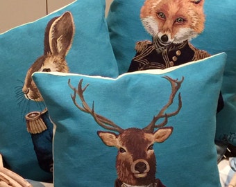 3 belgian tapestry gobelin throw pillow cushion covers fabfunky dressed stag fox and hare