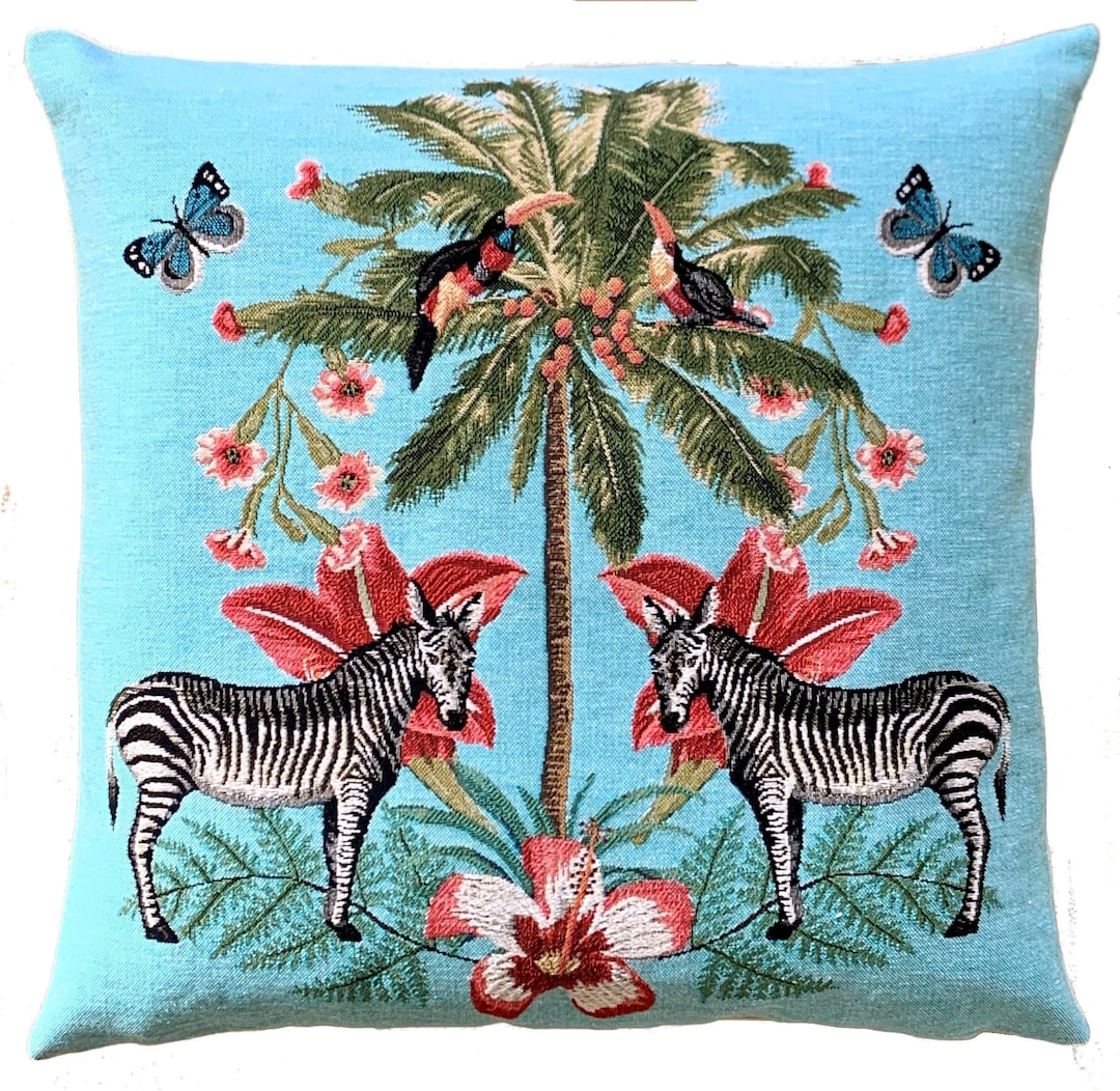 Zebra Pillow Cover Palmtree Throw Pillow Tropical Decor Etsy