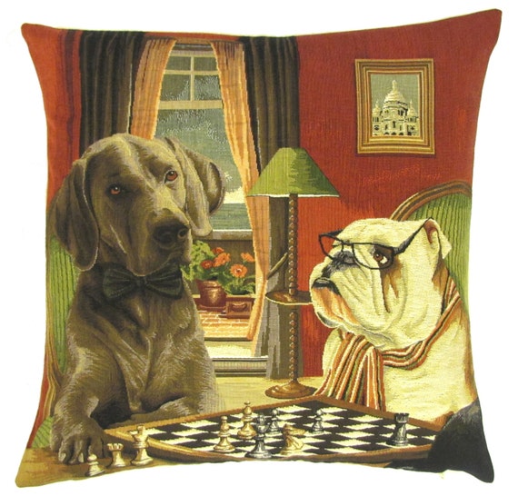 Chess Game Pillow Cover Funny Dog Decor English Bulldog Pillow Case Funny