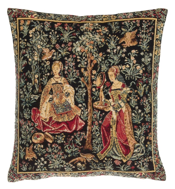 Tapestry Throw Pillow Cover Wine Press Medieval Black Woven Jacquard Belgian