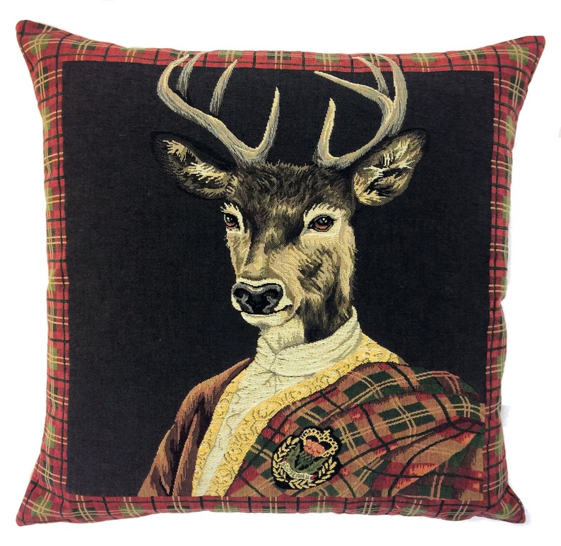 Stag Portrait Tapestry Pillow Cover: Scottish Clan Decor image 1