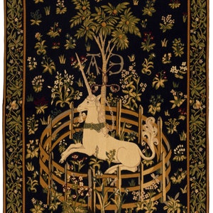 Unicorn Tapestry Wall Hanging Unicorn in Captivity Wall Decor Medieval Tapestry Medieval Decor Blue Wall Hanging Tapestry image 2