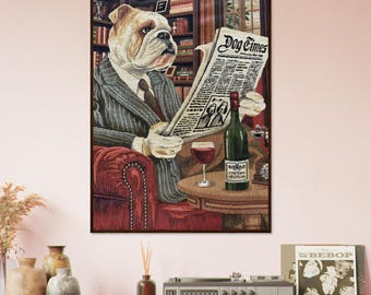 Framed Bulldog Giclée Print: Woven Tapestry Dog Art