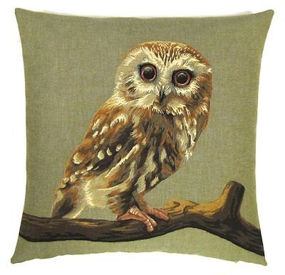 jacquard woven belgian tapestry cushion owl