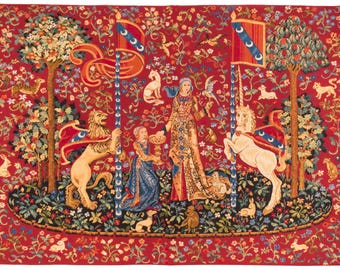 Unicorn Tapestry Wall Hanging: Medieval Mille-Fleurs Art