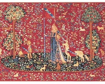 Wall Hanging Tapestry - Unicorn Tapestry wall Hanging The Touch - Lion and Unicorn Decor - Unicorn Gift - Red Wall Decor - Tapestry Gift