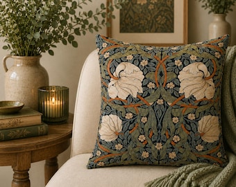 William Morris Pimpernel Pillow Cover: Woven Cotton Tapestry Cushion