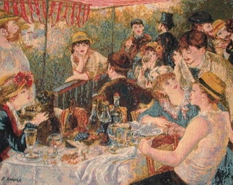 belgian gobelin wall tapestry Déjeuner des Canotiers by Auguste Renoir, jacquard woven