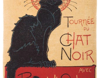 Le Chat Noir Tapestry: French Black Cat Art Wall Hanging
