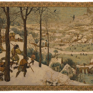Jagers in de sneeuw: wandtapijt Brueghel Fine Art (26 x 44 inch)
