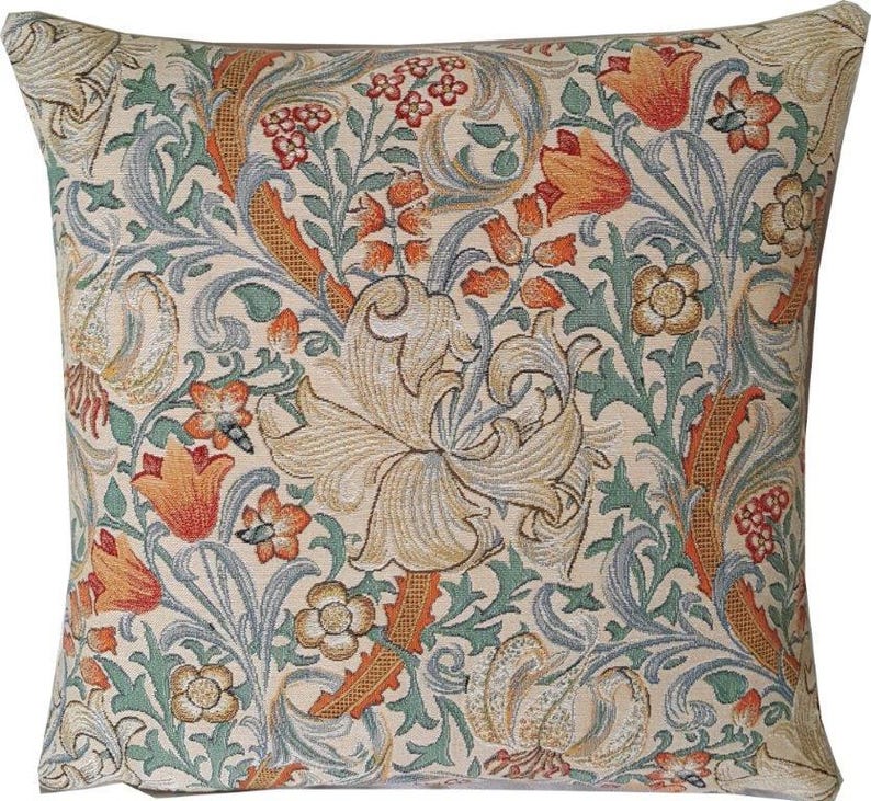 William Morris Golden Lily Pillow Cover: Woven Tapestry Cushion image 1