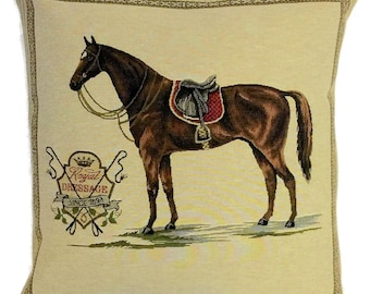 jacquard woven belgian tapestry cushion pillow horse Royal Dressage