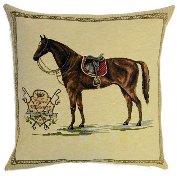 jacquard woven belgian tapestry cushion pillow horse Royal Dressage