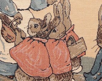jacquard woven belgian tapestry cushion pillow cover Tale of Peter Rabbit by Beatrix Potter