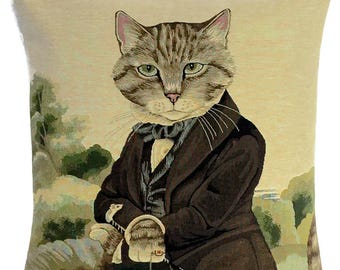 Susan Herbert Cat Portrait Tapestry Pillow Cover - Dressed Cat Art