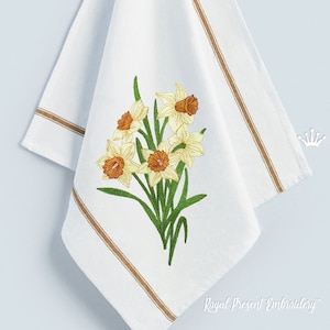 Ramo de narcisos. Diseño de bordado a máquina con puntada ligera - 5 tamaños.