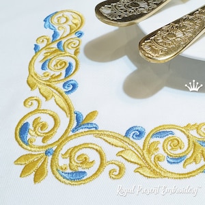 Gold with a blue Corner Machine Embroidery Design - 3 sizes