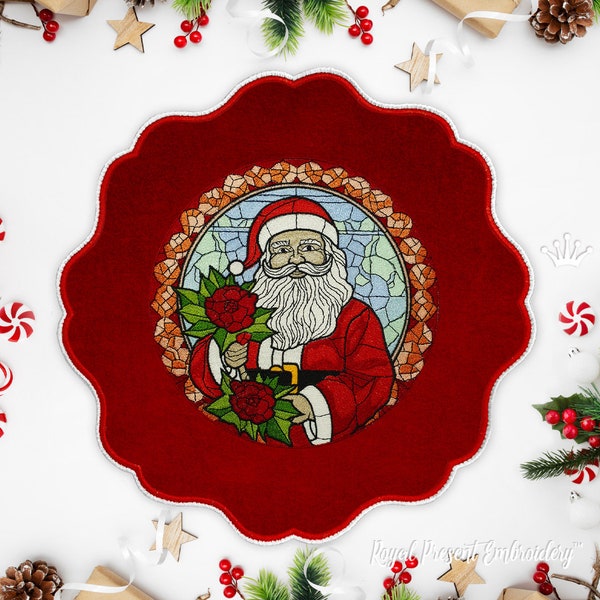 Santa Placemat Mega ITH Machine Embroidery Design in 2 sizes