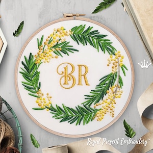 Mimosa wreath Machine Embroidery Design - 3 sizes
