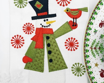 Snowman with Bird Machine Embroidery Design - 4 sizes