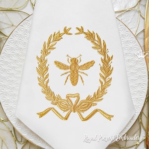Abeille avec couronne de Laurier motif de broderie Machine - 2 tailles