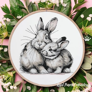 Mom Bunny and Little Bunny machine embroidery design - 4 sizes