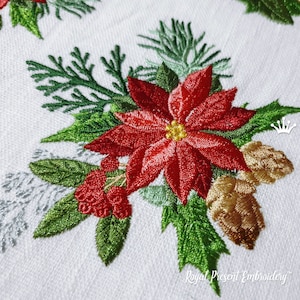 ポインセチアの機械刺繍デザインのウィンター ブーケ - 3 サイズ