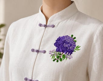 Hydrangea Bouquet Machine Embroidery Design, Purple Floral Embroidery File for Blouses, Towels and Decor, Digital Download, 3 Sizes