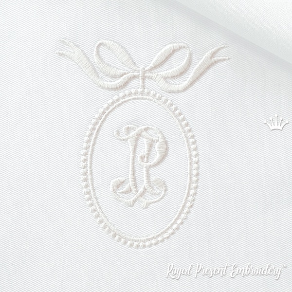 3D Frame with Bow Machine Embroidery Design, Monogram Frame for Initials, Napkins, Handkerchiefs, Towels
