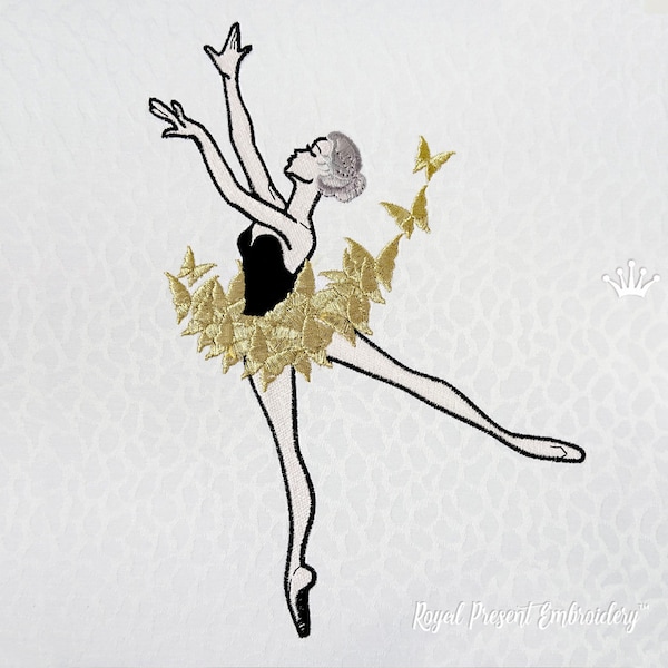 Ballerina with Dress of Butterflies Machine embroidery design - 3 sizes