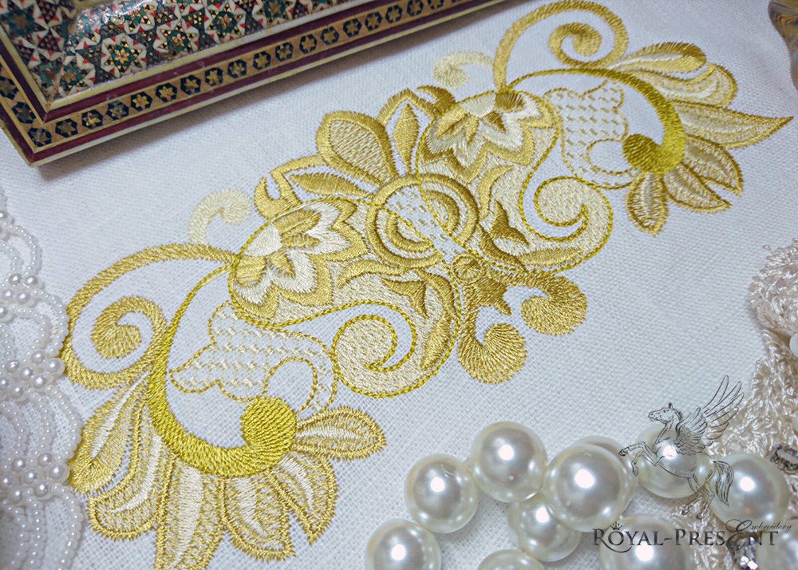 Machine Embroidery Design Rich gold border 3 sizes Etsy